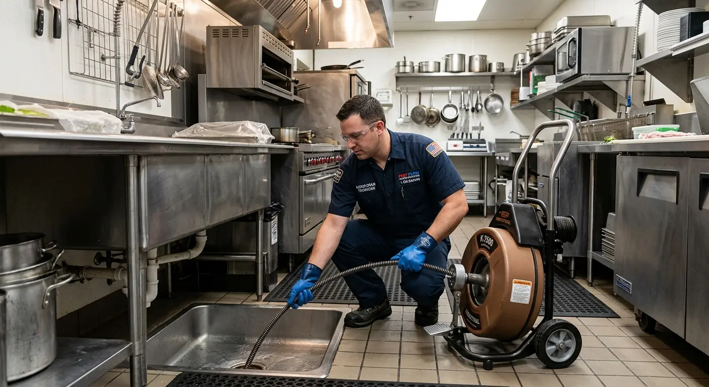 Commercial drain cleaning service in a restaurant kitchen in Plumsted