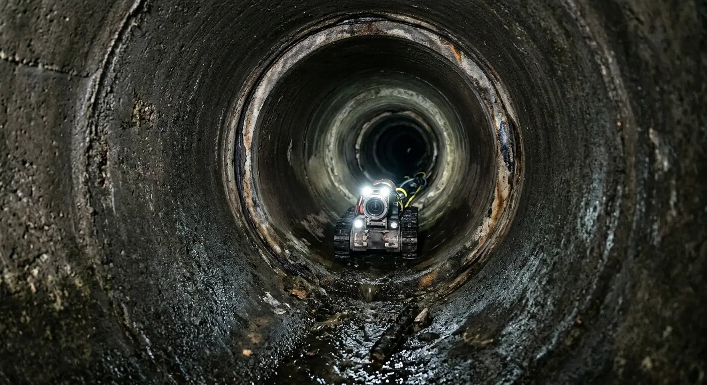 Robotic sewer camera inspecting pipe interior for Drain Snake Service in Plumsted